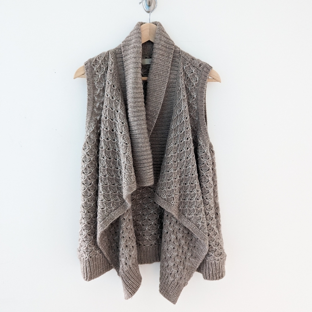 Ann Taylor Loft Taupe Brown Knit Vest Cardigan Size Medium